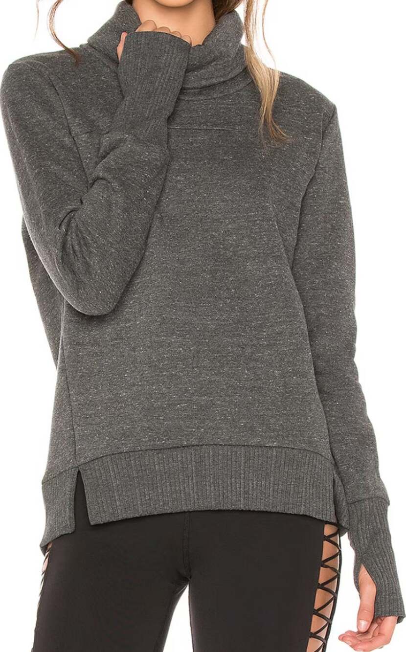 Alo Haze Sweatshirt Funnel Neck Pullover Thumbholes Charcoal Heather M